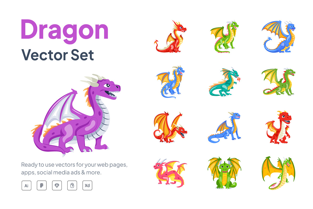 Dragon Vector Set, an Emoji Icon by Vectors Market (Photo 1 of 5)