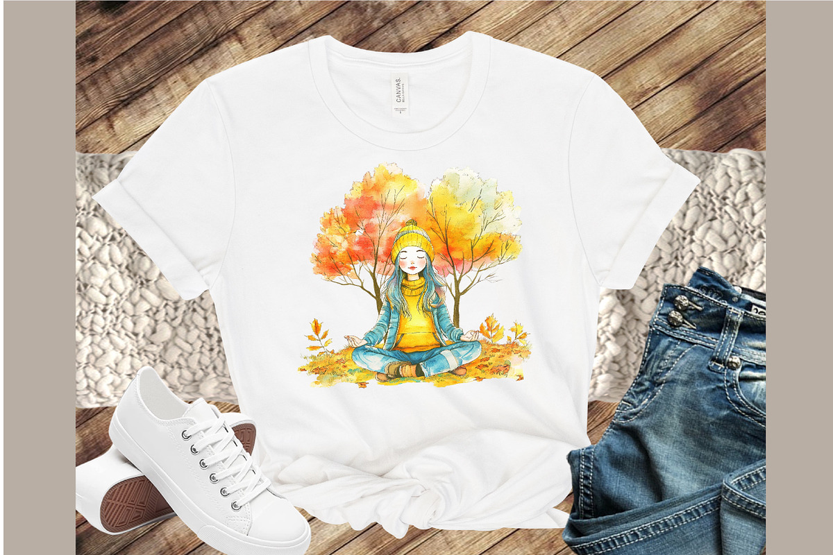 Vintage Fall Hippie Girl Clipart Bun, an Illustration by Sublimation Artist (Photo 4 of 6)