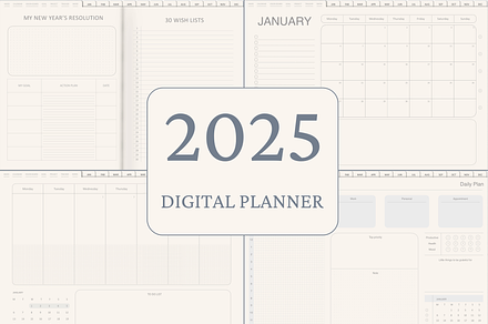2025 digital planner with hyperlink, a Print Template by Thursdaypaper