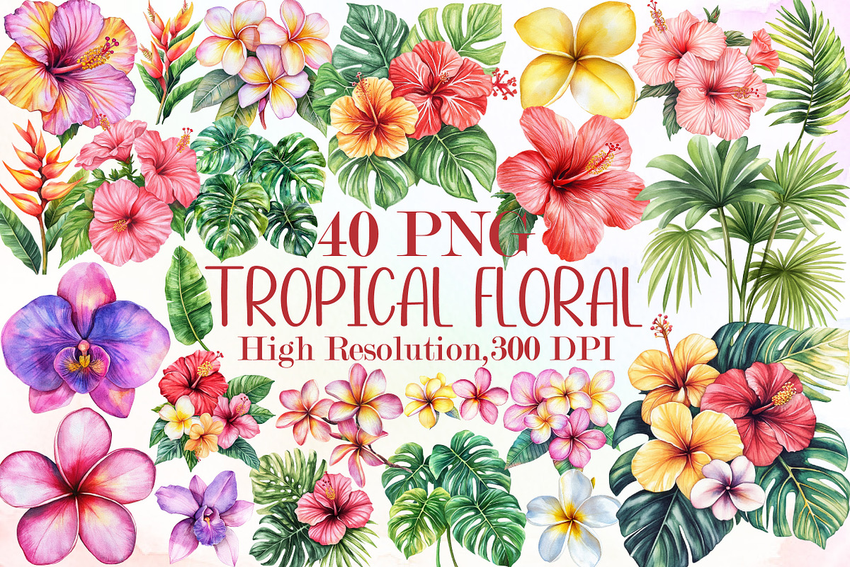 Tropical Floral Watercolor Clipart S, an Illustration by Sublimation Artist (Photo 1 of 6)