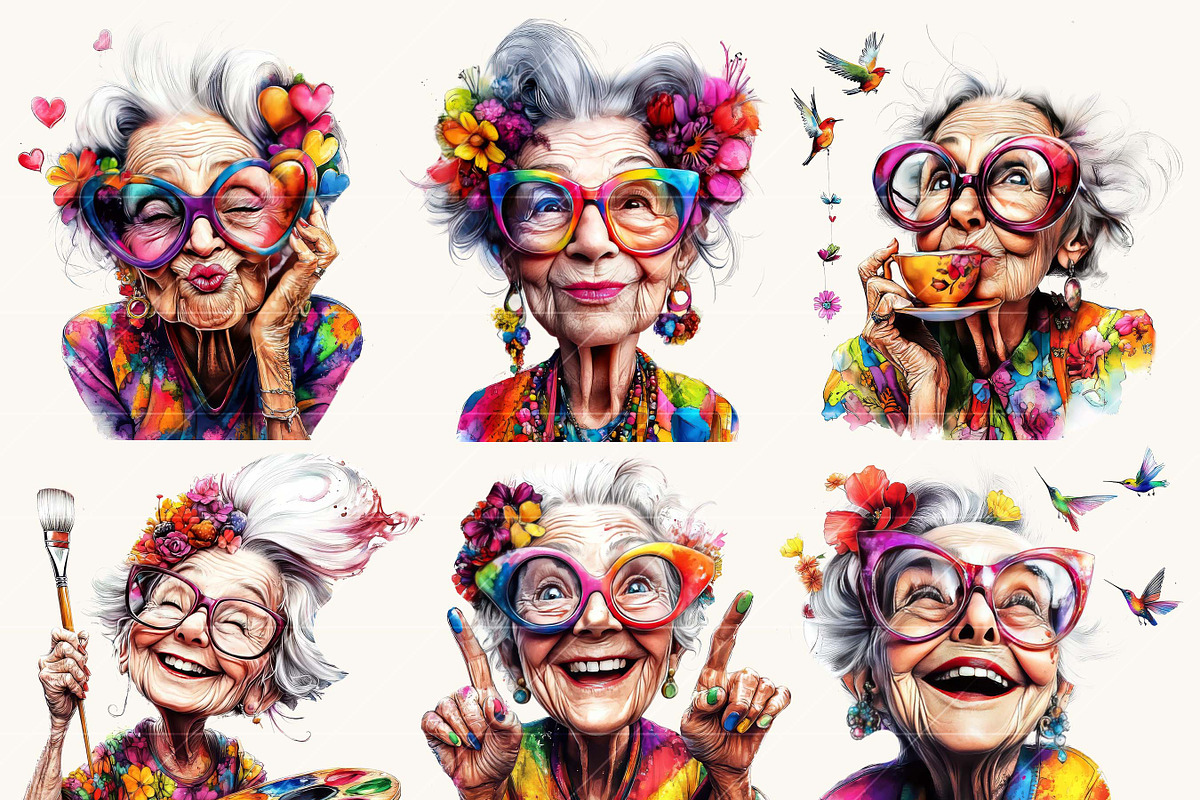 Watercolor Old Lady Quirky Clipart, a Person Illustration by BusyDaydesign (Photo 4 of 8)