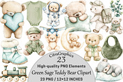 Green Sage Teddy Bear Clipart, a Seasonal Illustration by CitraGraphics (Thumbnail 1 of 3)