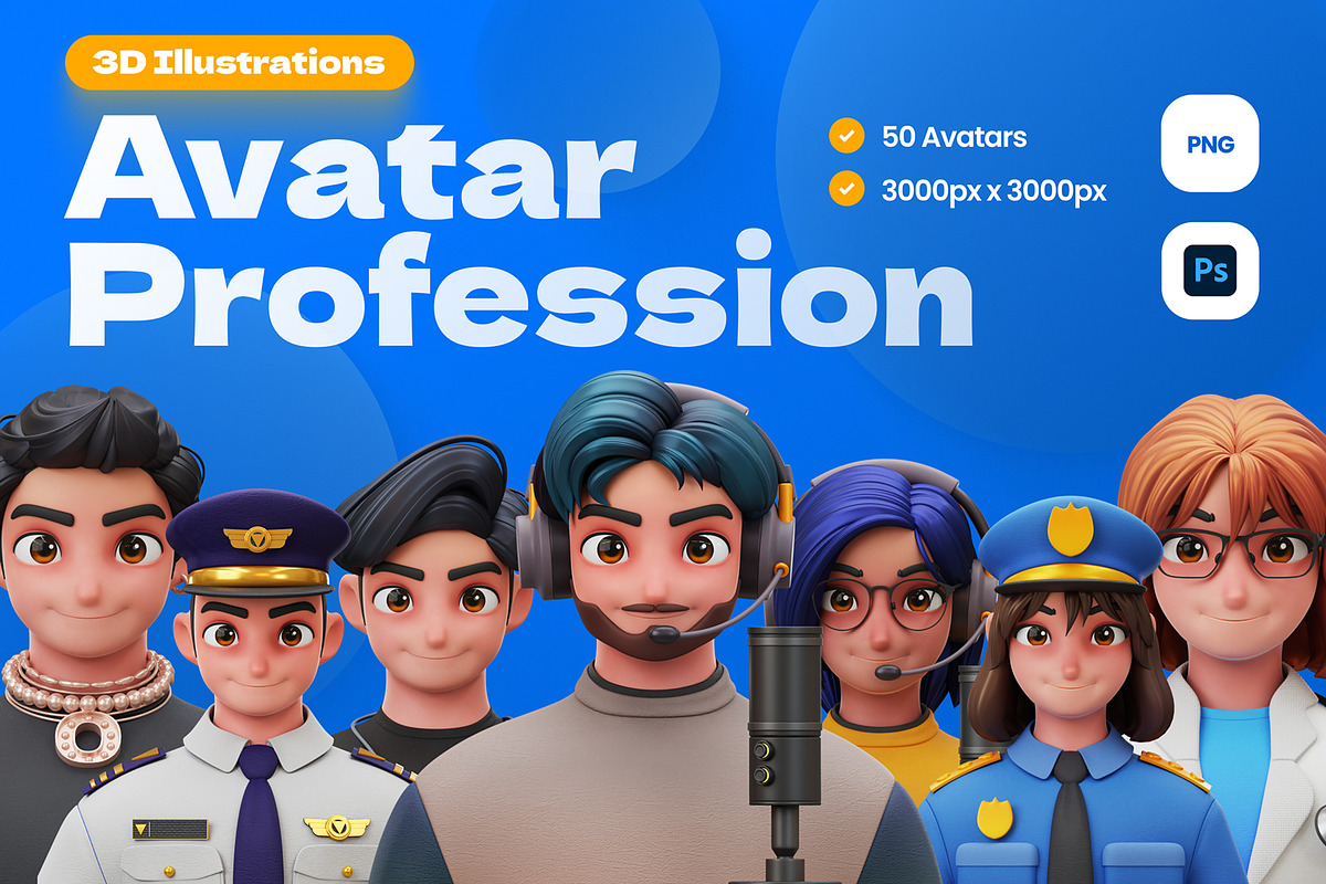 3D Avatar Profession Characters, an Object Graphic by Rakata Studio (Photo 1 of 6)