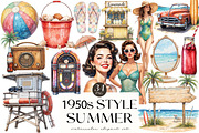 1950s Style Summer Beach Day Clipart, an Illustration by OK Design (Thumbnail 1 of 5)