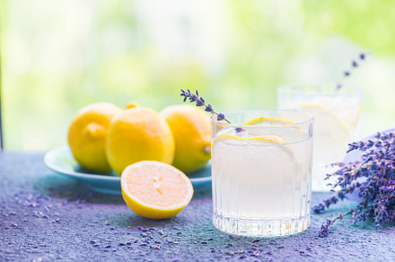 Lemonade with lemons and lavender containing cold, drink, and flower, a Food & Drink Photo by piter.goskov