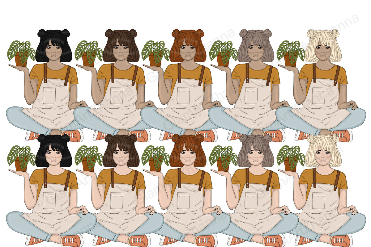 Plant Lover Girls Clipart, a Person Illustration by GlamArtZhanna (Photo 5 of 5)