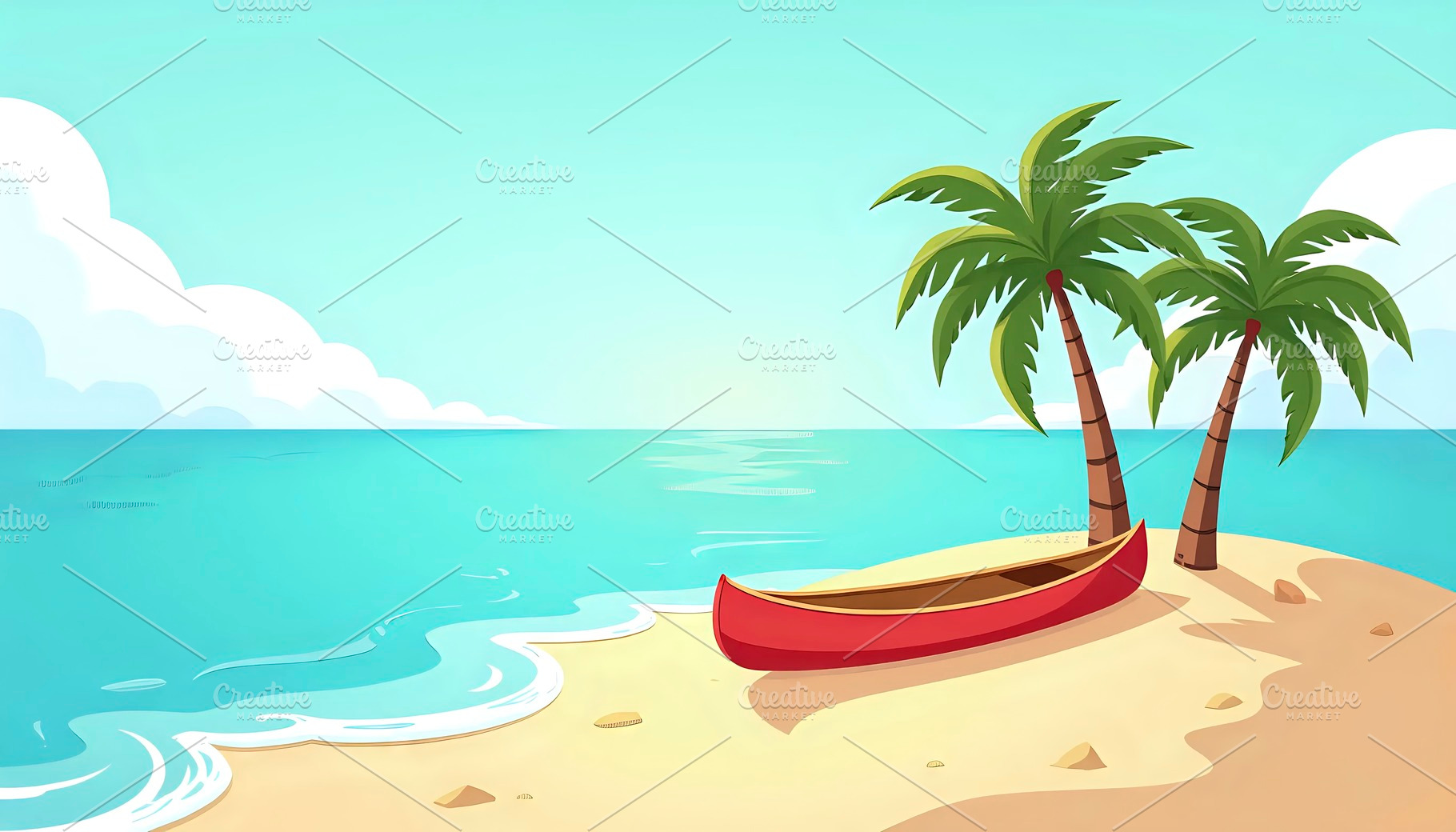 Canoe On Shore Beside Palm Trees Vie, a Photo by LOGOCREATIVE