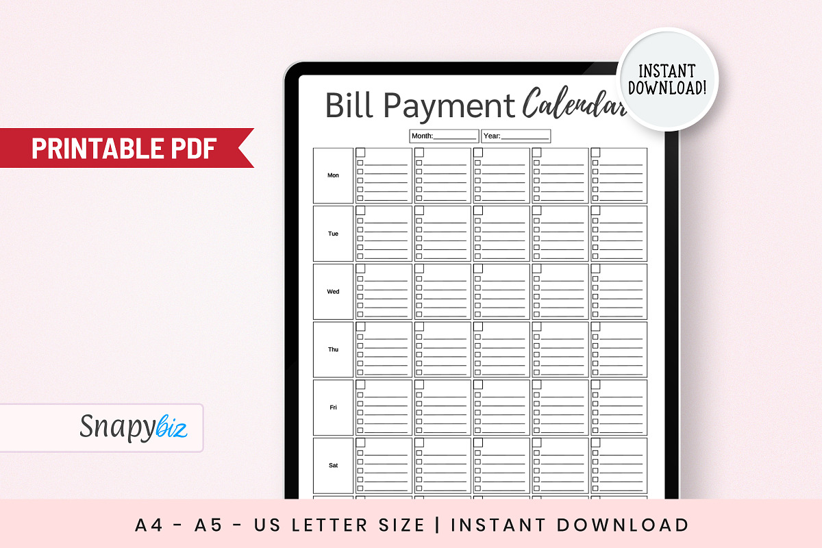 Bill Payment Calendar, a Print Template by Snapybiz (Photo 10 of 10)