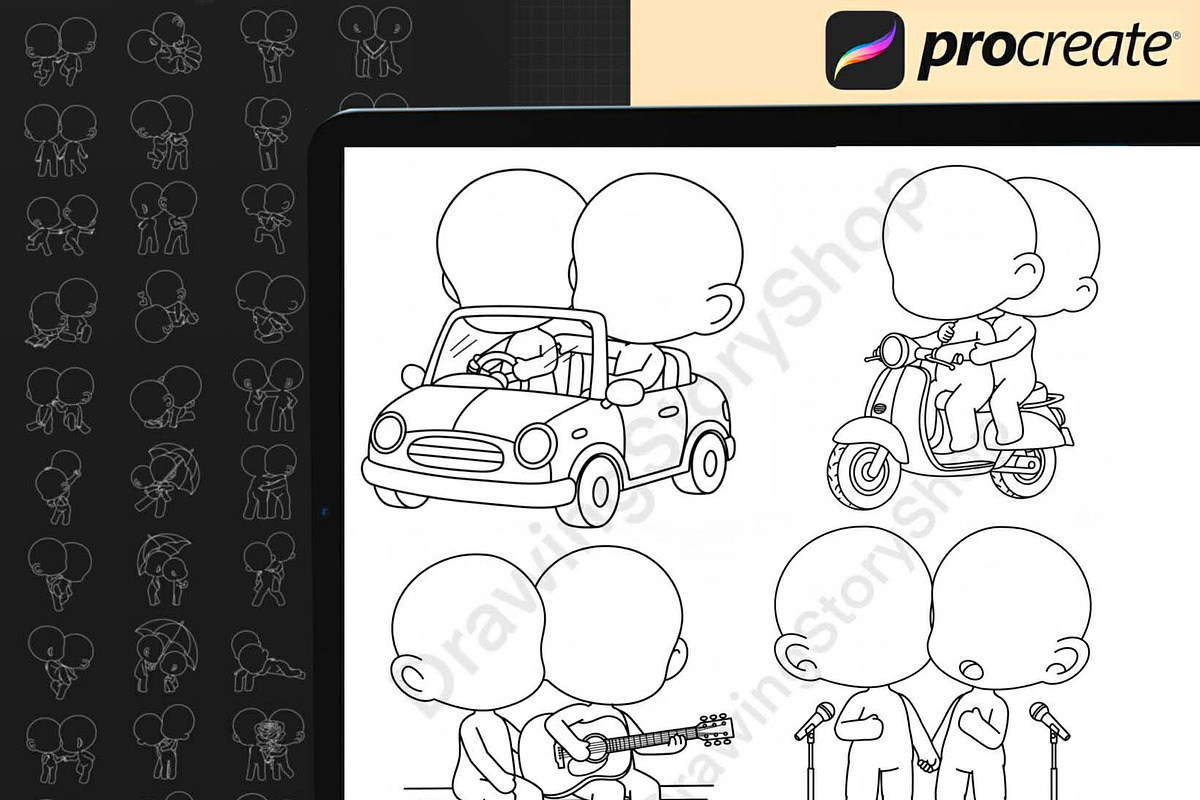 100 Procreate Chibi Couple Stamp, a Brush Add-On by DrawingStoryShop (Photo 3 of 6)