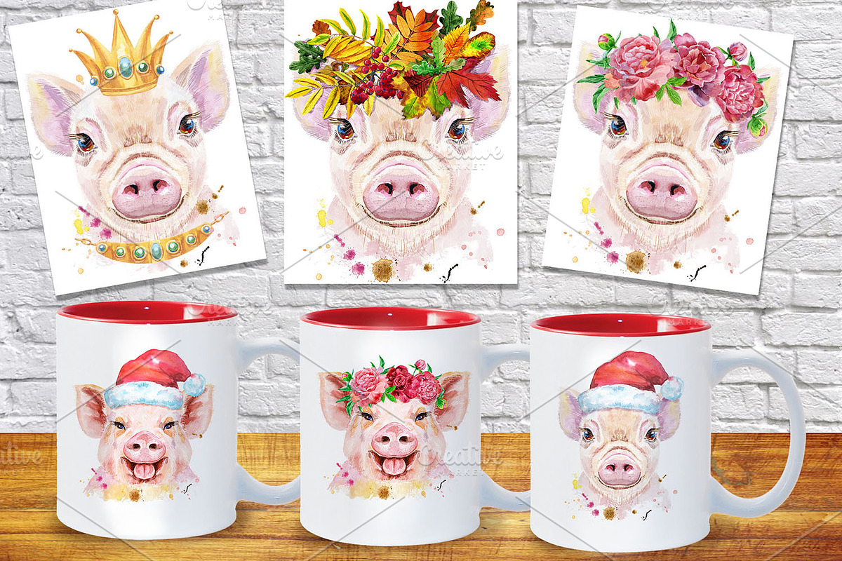 Watercolor pigs, an Animal Illustration by Watercolor fantasy (Photo 10 of 10)