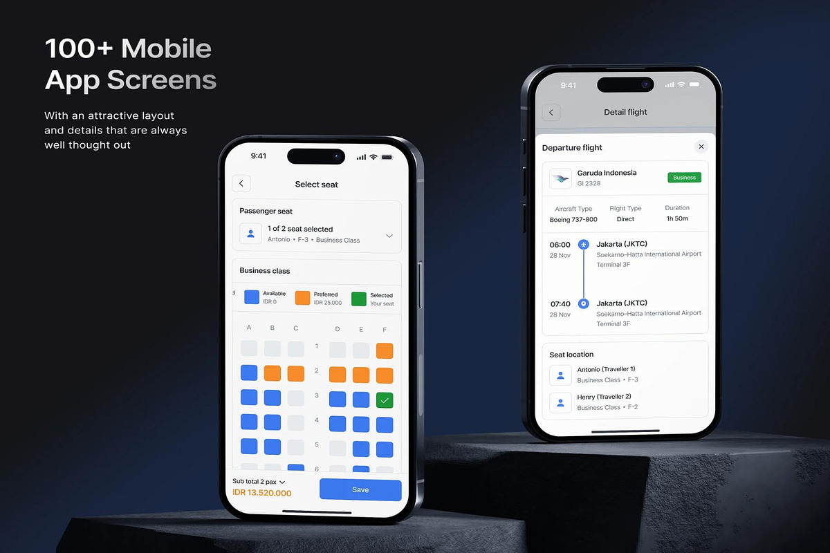 Flight Booking Mobile App UI Kit, an UI Kit Template by Creative Perspective (Photo 5 of 6)