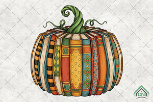 Retro Fall Book Pumpkin Png, an Illustration by Craft Nest