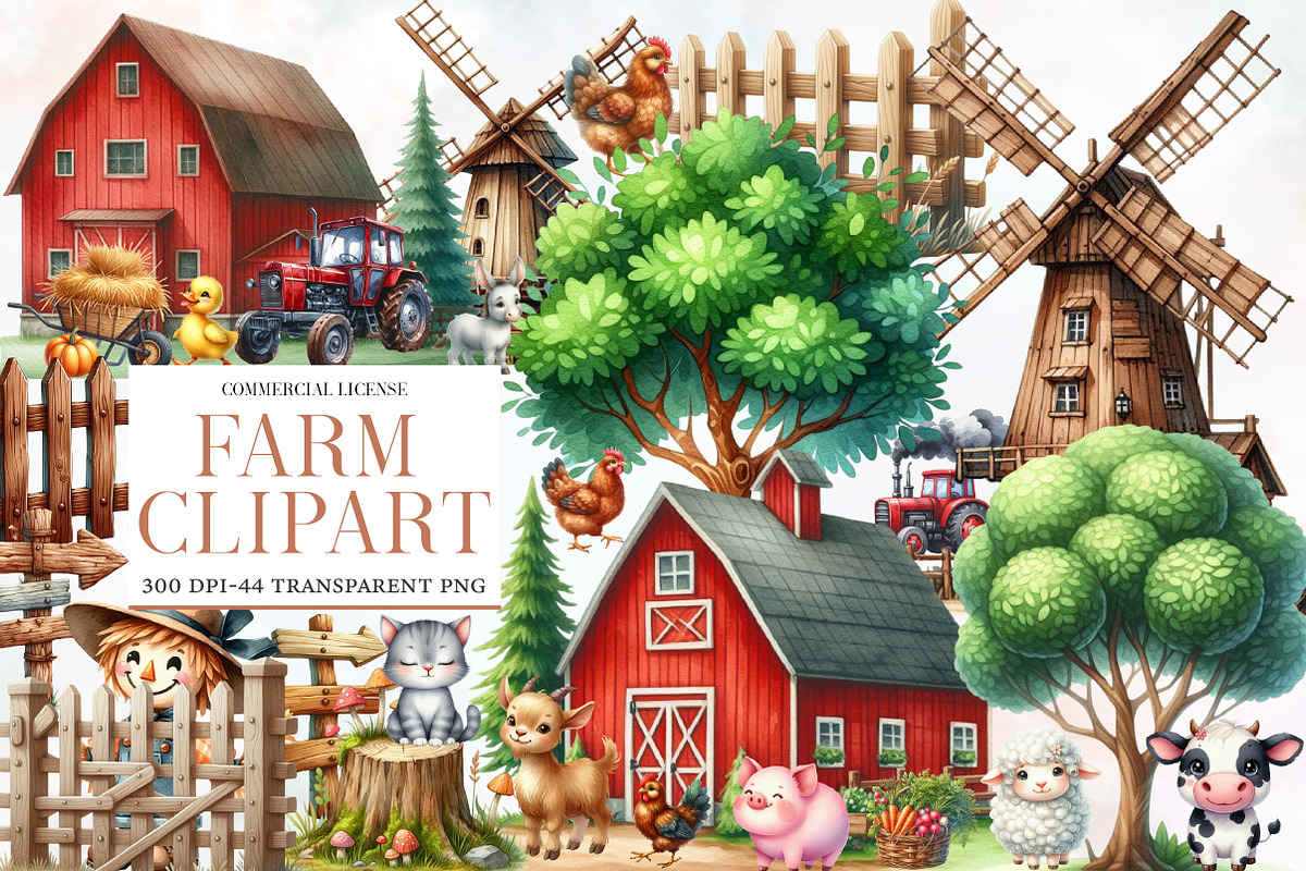Farm Watercolor Clipart, an Illustration by Designworld (Photo 1 of 6)