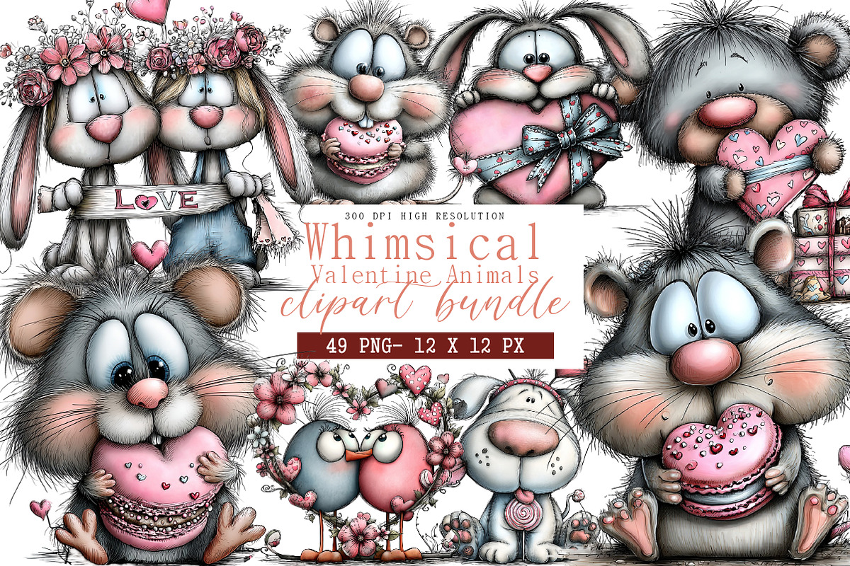 Whimsical Valentine Animals Clipart, an Illustration by DreamArtGraphic (Photo 1 of 4)