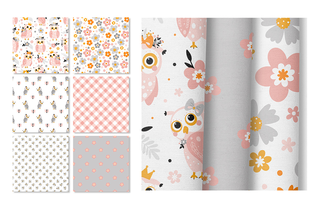 Cute owls with flowers., an Animal Illustration by rosypatterns (Photo 4 of 5)