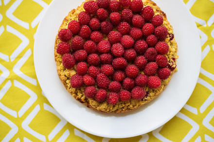 bright crimson-sand cake on yellow napkin, top view, a Food & Drink Photo by Artsaba Family