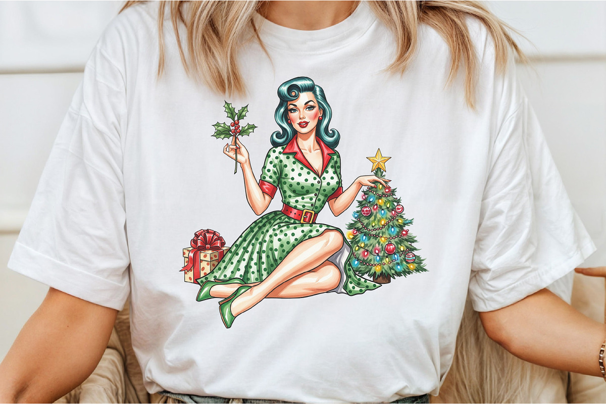 Vintage Pin Up Christmas Girl Clipar, an Illustration by DreamCafeArt (Photo 5 of 6)