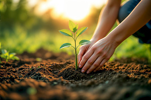 Close-up of hands planting, a Photo by rarrarorro