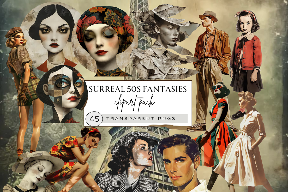 SURREAL 1950S JUNK JOURNAL KIT, a Decorative Illustration by Daring Digies (Photo 5 of 6)