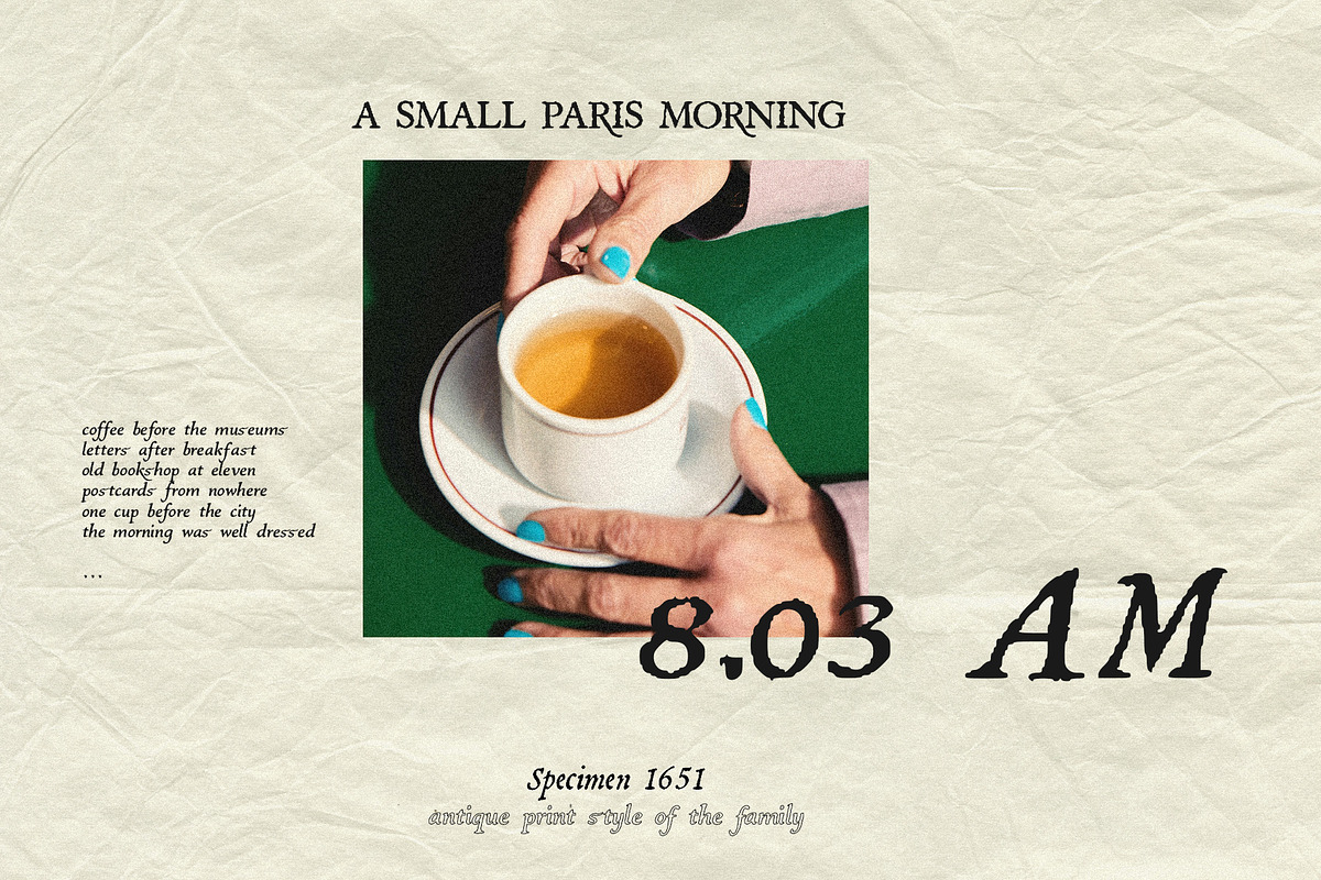 Specimen 1651: Vintage Font Family, a Serif Font by Mneme (Photo 5 of 14)