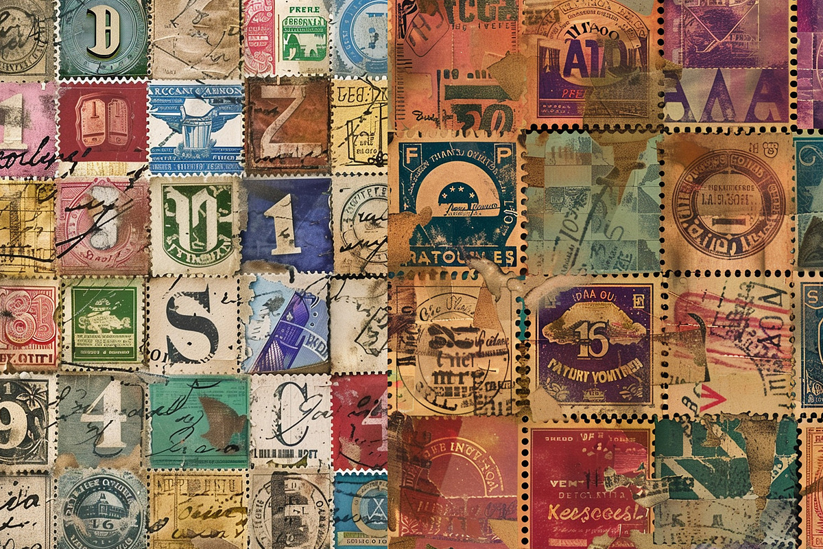Postage Stamps Digital Papers, a Background Graphic by BonaDesigns
