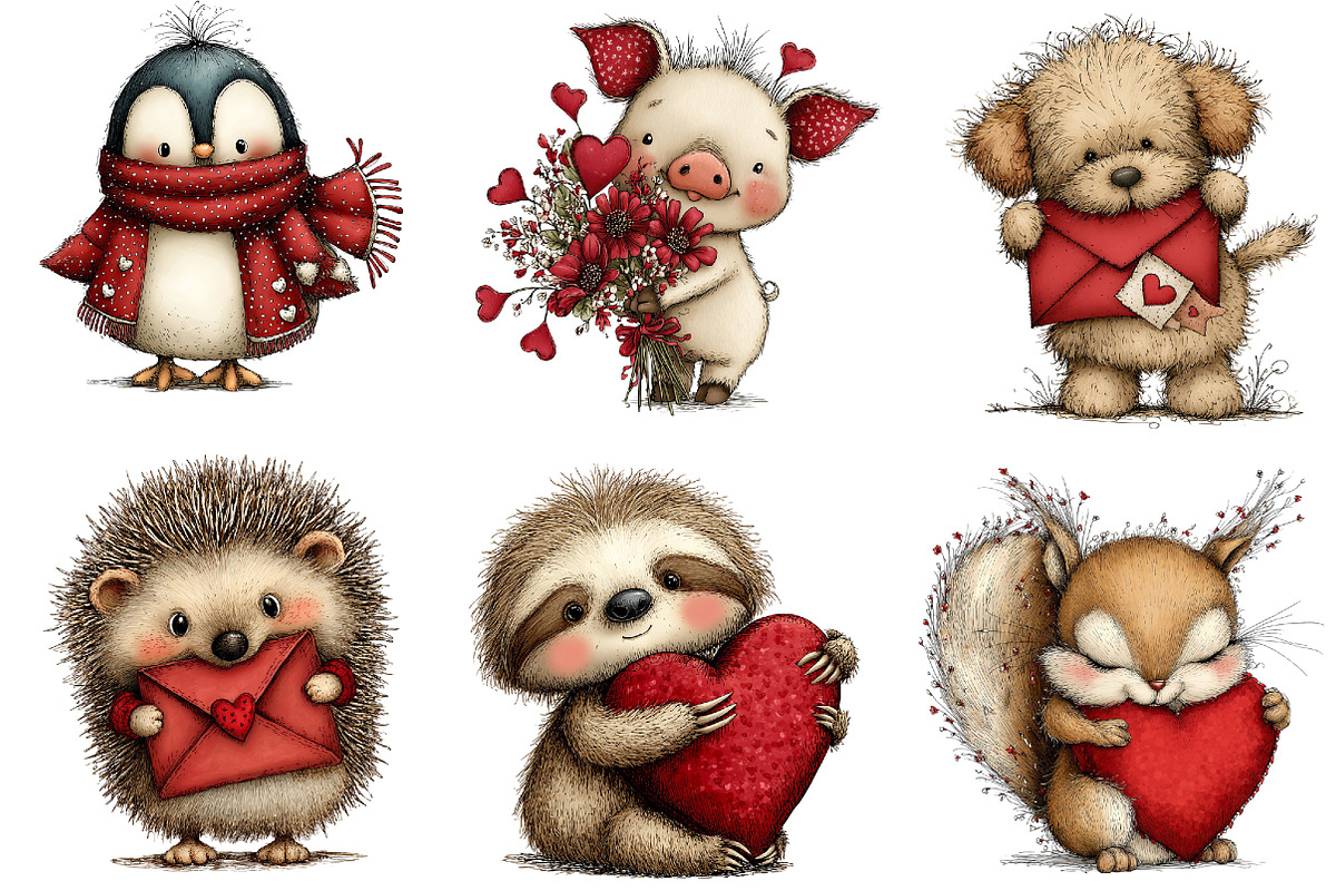 Quirky Valentines Animals Clipart, an Illustration by Dream Creation (Photo 5 of 7)
