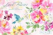 Watercolor pink roses with birds, an Object Graphic by Sawango Designs (Thumbnail 1 of 12)