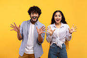 Emotional indian couple gesturing together, having surprised face expressions a, a Photo by Prostock-Studio (Thumbnail 3 of 5)