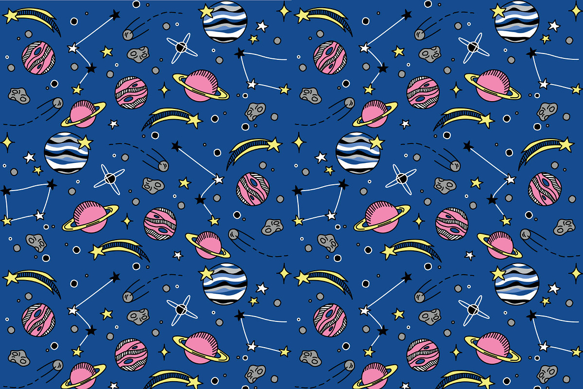 Stars and planets doodle pattern, a Pattern Graphic by GermArt (Photo 3 of 3)