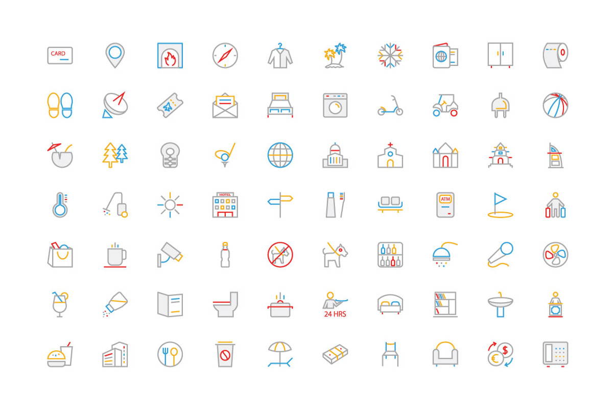 250 Hotel Colored Line Icons, an Outline Icon by Creative Stall (Photo 3 of 4)