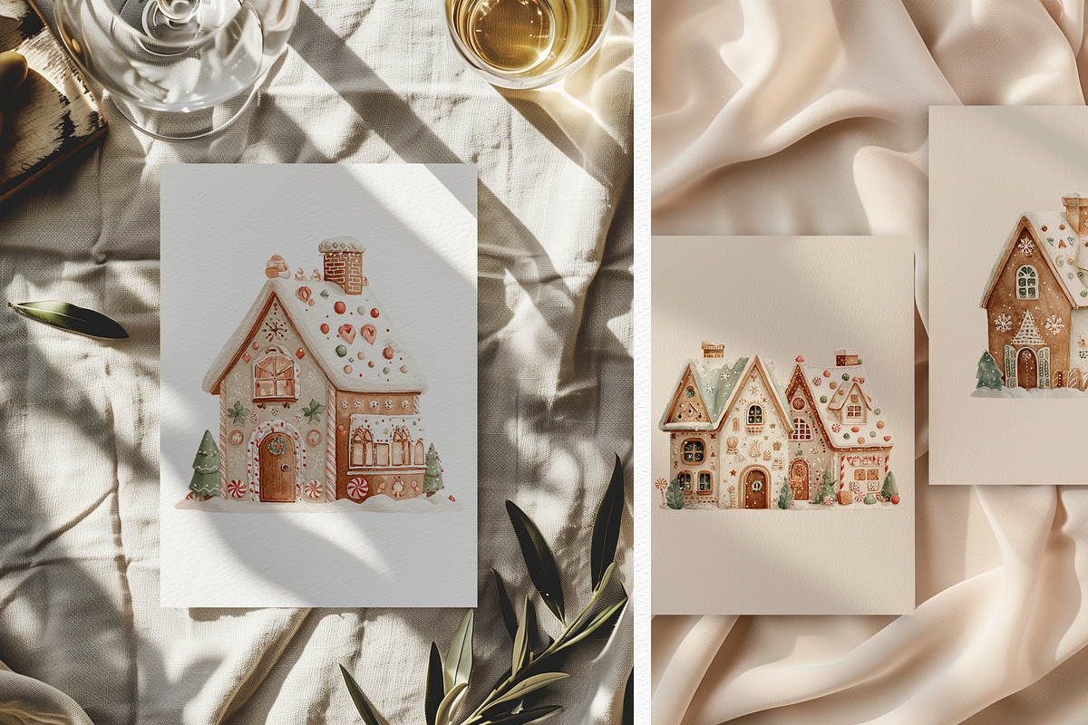 Watercolor Retro Gingerbread House, a Decorative Illustration by ThaismotaCreativeCo (Photo 2 of 10)