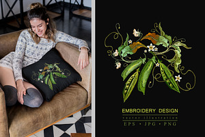 Embroidery green peas