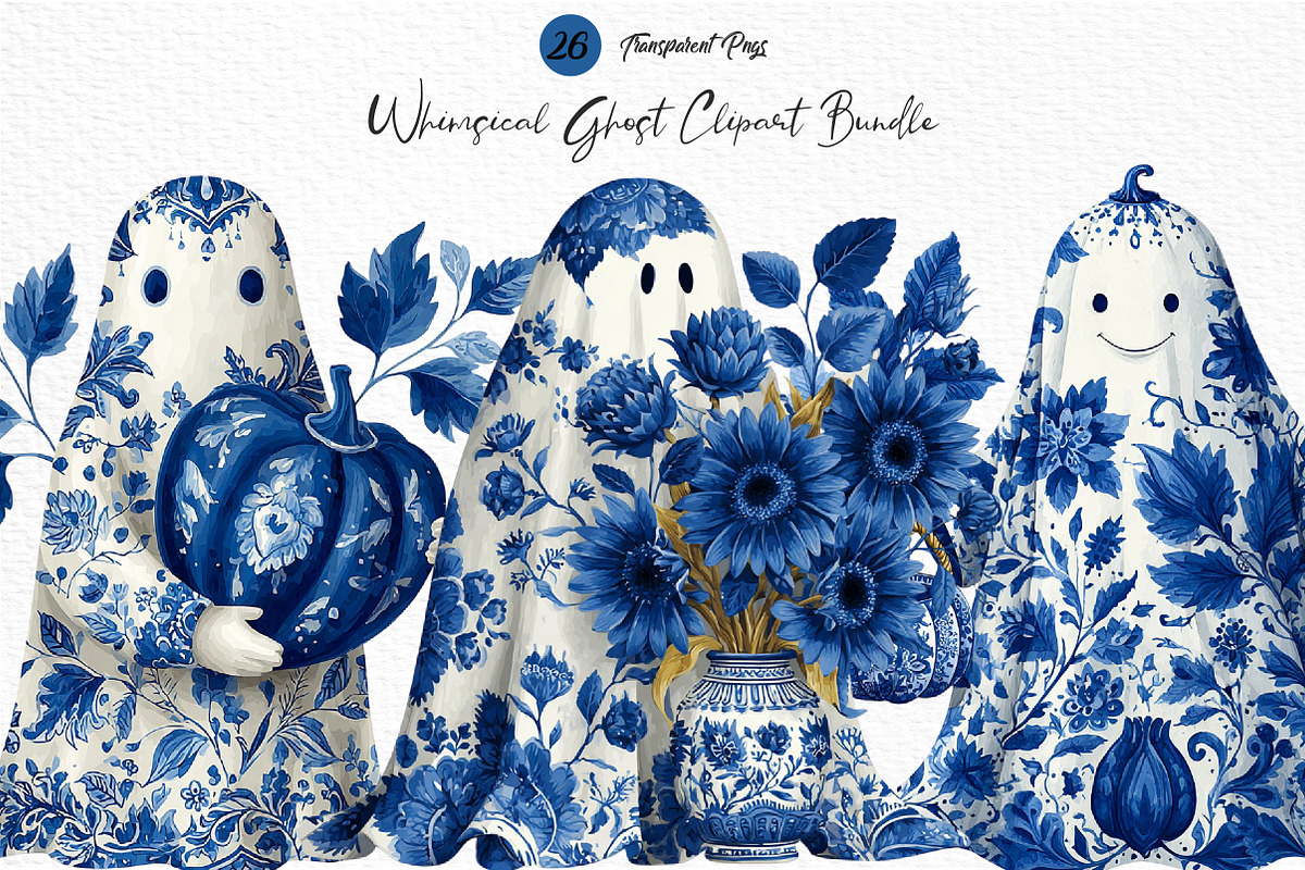 Whimsical Ghost Clipart Bundle, a Seasonal Illustration by Craft Nest (Photo 1 of 8)