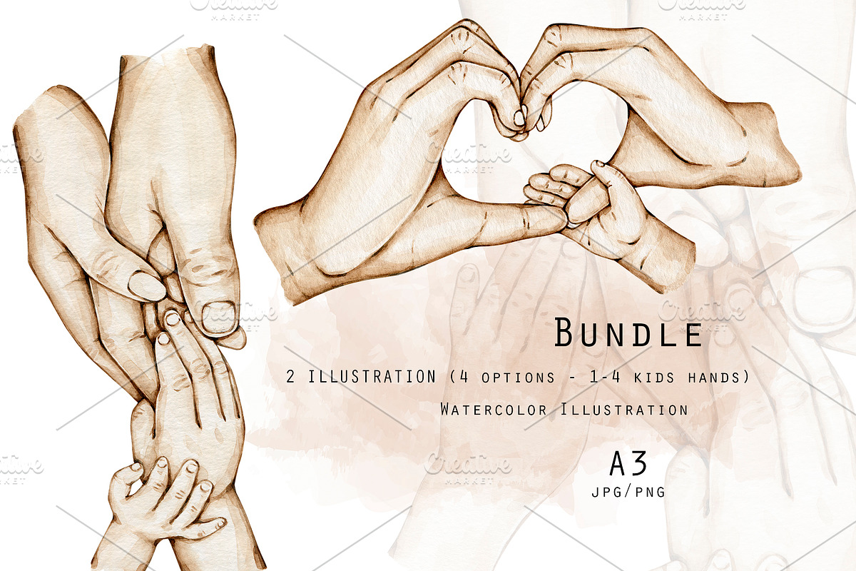 Family Hands 1-4 Kids Holding Hands, a Decorative Illustration by EkaterinaViArt (Photo 1 of 3)