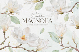 Watercolor White Magnolia Mijelo