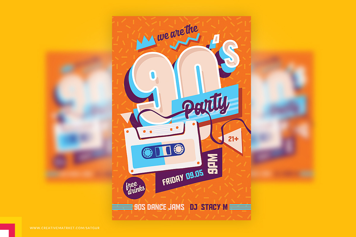 90s Party Flyer Template, a Flyer Template by Satgur Graphic Design (Photo 2 of 5)
