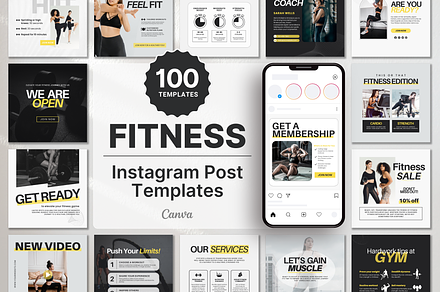Fitness Instagram Post Templates, a Social Media Template by DigiPax