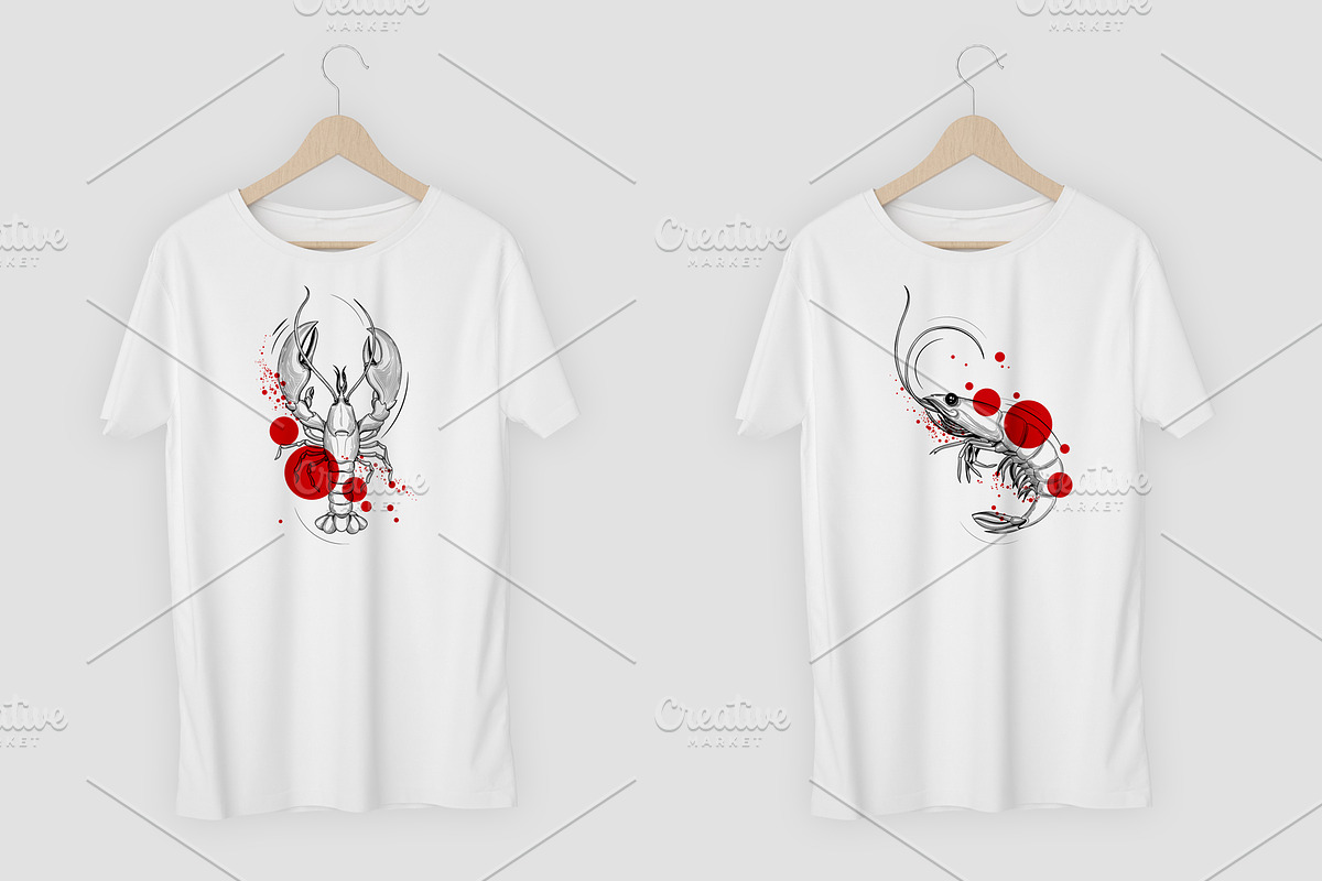 Seafood. Shrimp and lobster., an Animal Illustration by VitalinaGofman (Photo 2 of 13)