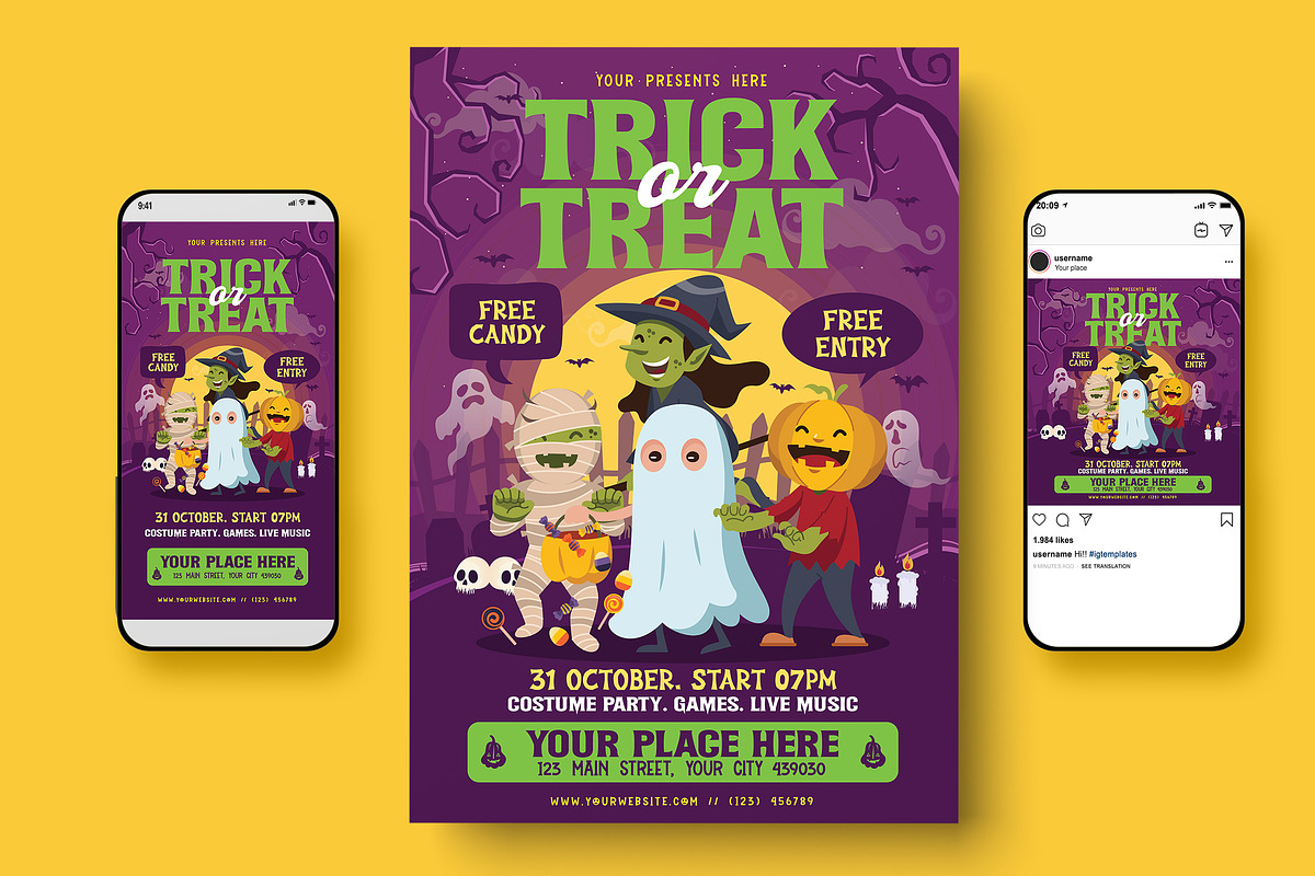 Halloween Trick or Treat Flyer, a Flyer Template by Creativestoree (Photo 3 of 5)