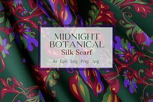 Midnight Botanical Silk Scarf
