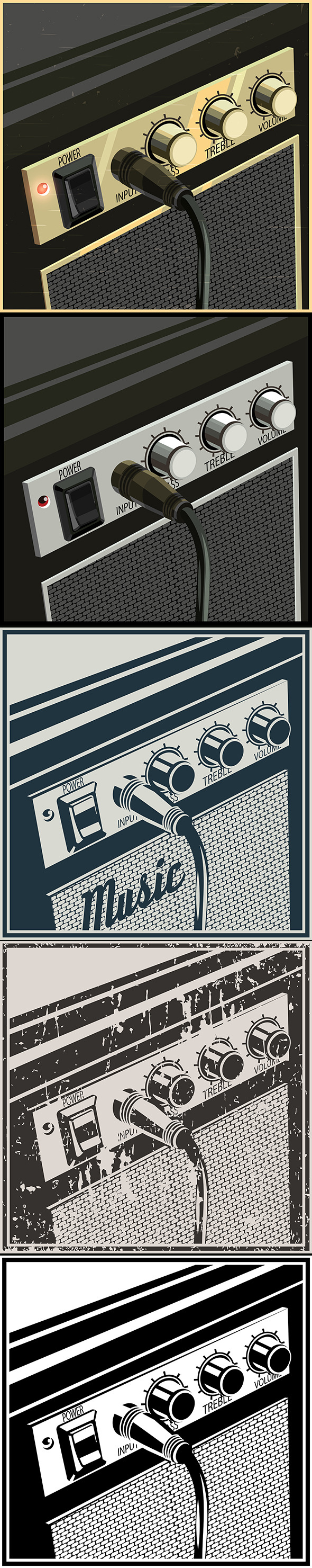 Retro Guitar Amplifier Mini Set by Blacklight | Creative Market