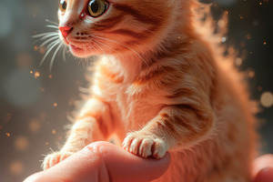 A tiny cute kitten on a human finger, an Animal Photo by TatsianaSalauyova