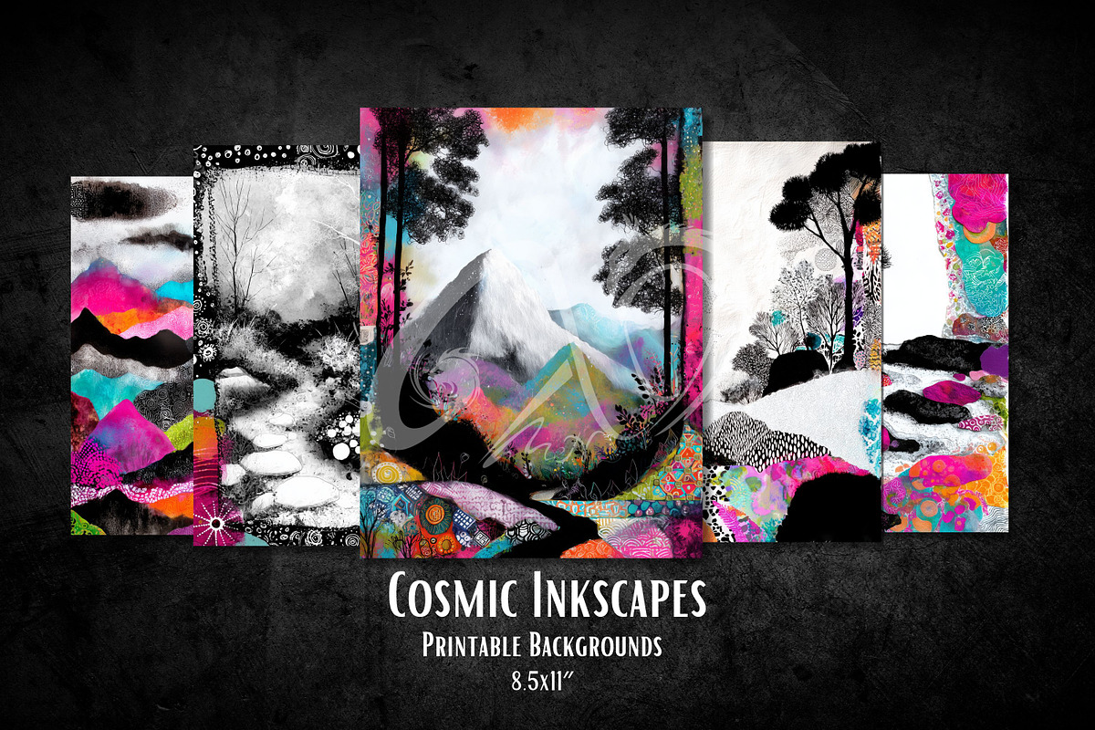 Cosmic Inkscapes: Dreamy Landscapes, a Background Graphic by NiiiNArt (Photo 5 of 9)