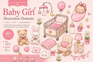 Baby Girl Nursery Illustration Set, a Person Illustration by dal digtal