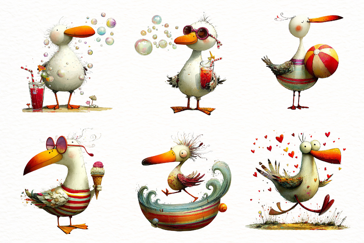 Whimsical Summer seagull Clipart, an Illustration by Designworld (Photo 5 of 8)