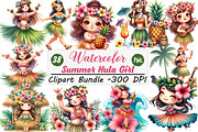 Watercolor Summer Hula Girl Clipart, an Illustration by DreamCafeArt (Thumbnail 1 of 6)