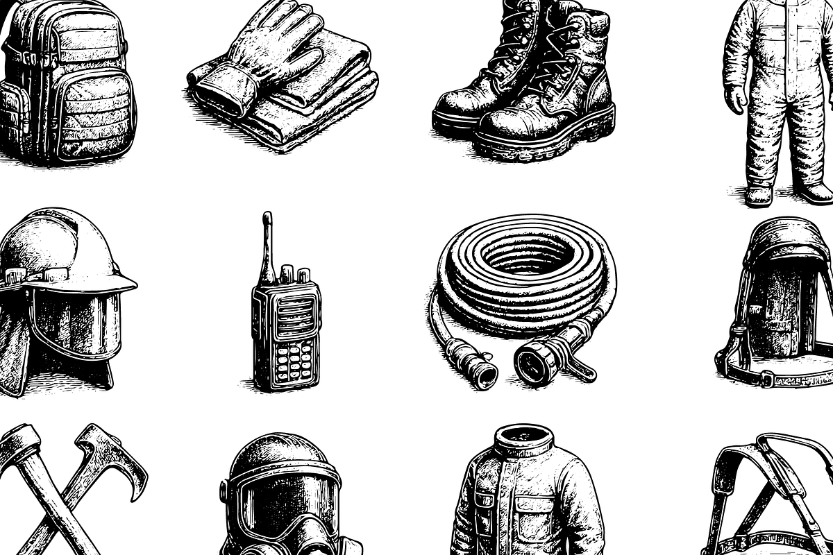 Firefighter Gear Vintage Icons Set, an Object Graphic by RT Studio (Photo 2 of 4)