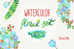Watercolor hand drawn floral kit
