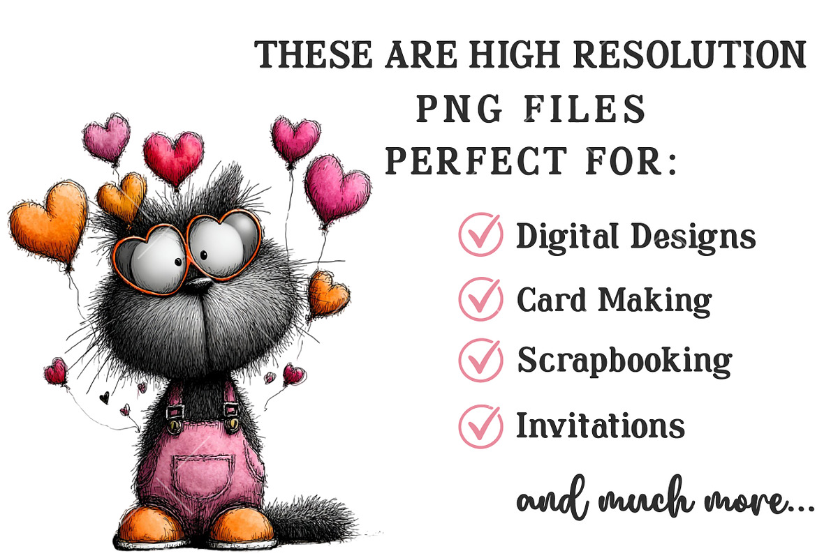 Quirky Valentine Black Cat Clipart, an Illustration by OK Design (Photo 4 of 6)