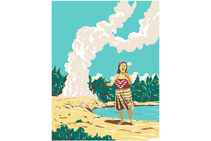 Poi Dance Rotorua Thermal Park WPA, a Person Illustration by patrimonio
